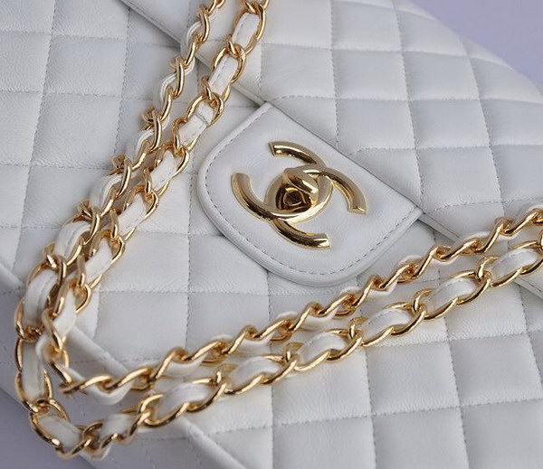 7A Replica Chanel Maxi White Lambskin Leather with Golden Hardware Flap Bag